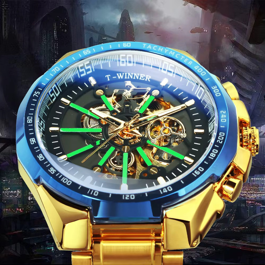 WINNER Armbanduhr Automatik, Gold, Edelstahlarmband, Herren - Bild 2