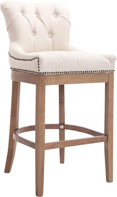 CLP Barhocker Lakewood gepolsterter Tresenstuhl mit Stoff-Bezug in Beige und Holzgestell mit Steppmuster - Bild 1