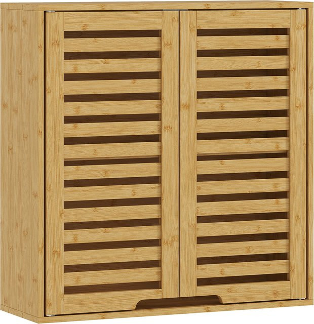 HOMCOM Badezimmerschrank aus Bambus mit Lamellentüren in Naturholz, Wandmontage, B/T/H: 60 x 20 x 60 cm - Bild 1