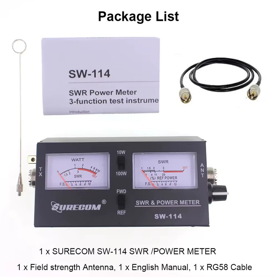 Surecom SW-114 100W SWR/RF/Feldstärkemessgerät in Schwarz mit Antenne und Kabel für Relativleistung (3-Funktionen, Analog) - Bild 5