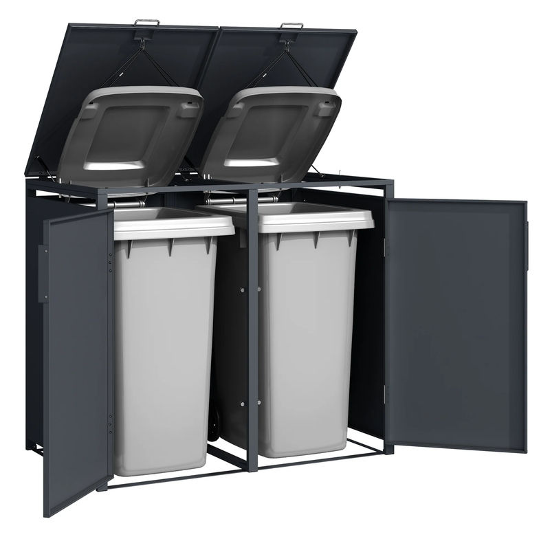 PLATS Mülltonnenbox 2er Set aus Metall in Anthrazit, B/T/H: 132 x 80 x 116 cm - Bild 2