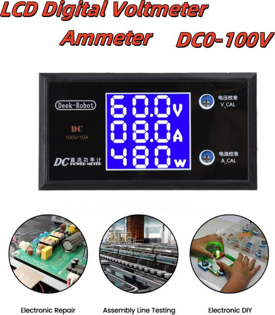 diymore Digitales LCD Voltmeter Amperemeter Wattmeter zur Messung von Spannung, Strom und Leistung, Schwarz, 0-100V 10A 0-999W - Bild 1