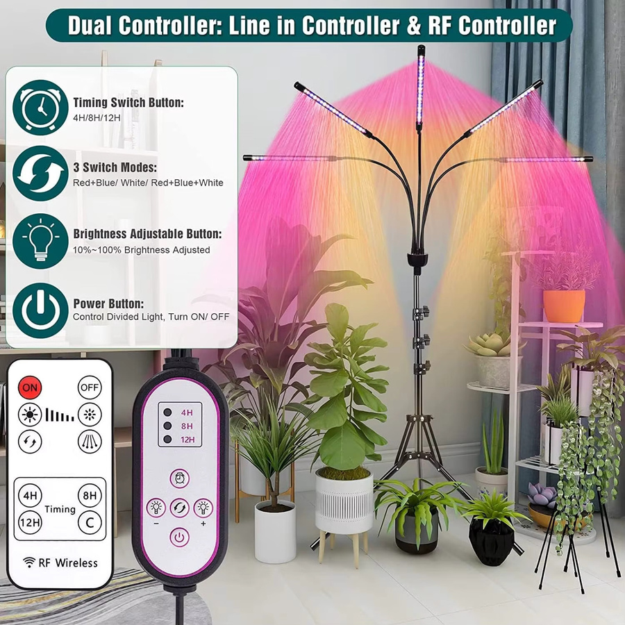 KEBINCPLED LED Pflanzenlampe mit Stativ und Fernbedienung, USB 5V Vollspektrum Wachstumslicht für Indoor und Gewächshaus, Schwarz/Multicolor - Bild 3