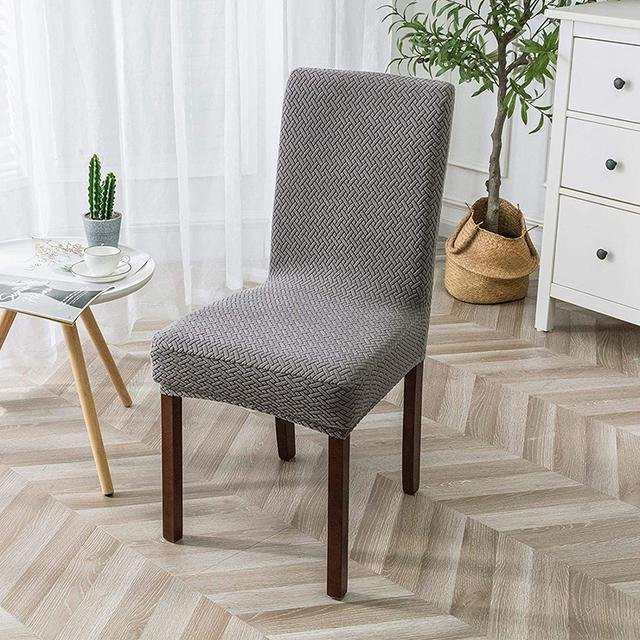 Hochdehnbarer Jacquard Stuhlbezug für Esszimmer und Küche in Hellgrau, Waschbarer Stretch-Bezug aus Polyester und Elasthan - Bild 1