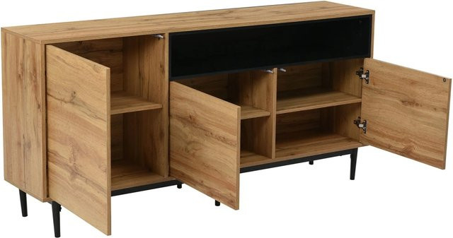 okwish Sideboard für dein Wohnzimmer mit 3 Türen und Regalen in Natur, B/T/H: 160 x 35 x 76 cm - Bild 1