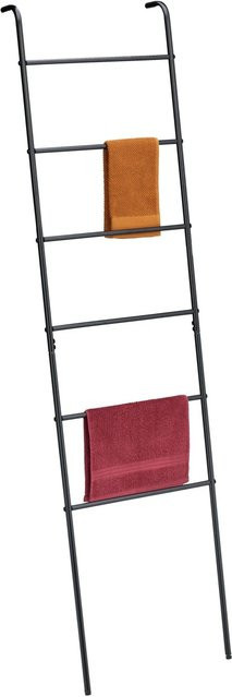 Relaxdays Handtuchleiter aus Stahl in Schwarz, anlehnbar mit 6 Sprossen und Kippschutz, Höhe: 171 cm, Breite: 45,5 cm, Tiefe: 10 cm - Bild 1