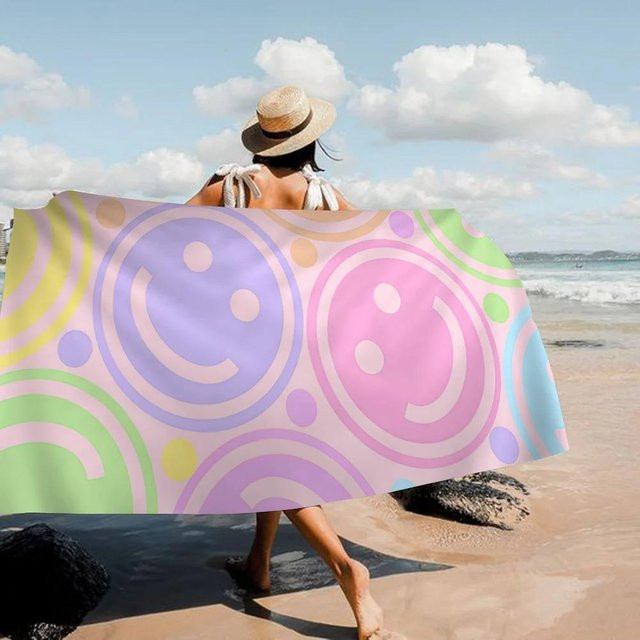 Sandfestes Strandtuch JMG Household Supplies mit Pastell Smiley Gesichtern in Schwarz und Multicolour, B/H: 50 x 100 cm - Bild 1