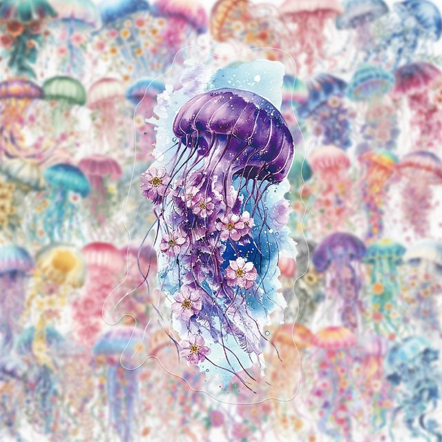 50 Stück Bunte Blumen-Quallen PET-Aufkleber für Scrapbooking, Handyhülle und Laptop in Multicolour - Bild 1