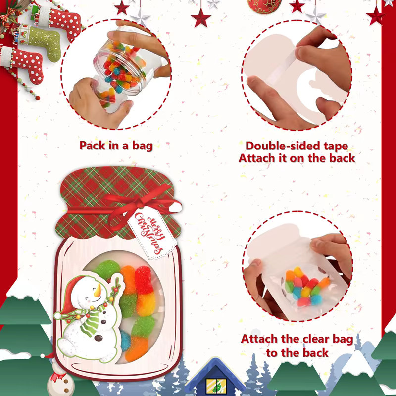 ZQNYCY Weihnachtliche Einmachglas Geschenkkarte mit Süßigkeiten Tasche für Party und Kinder, Mehrfarbig, Papier - Bild 6