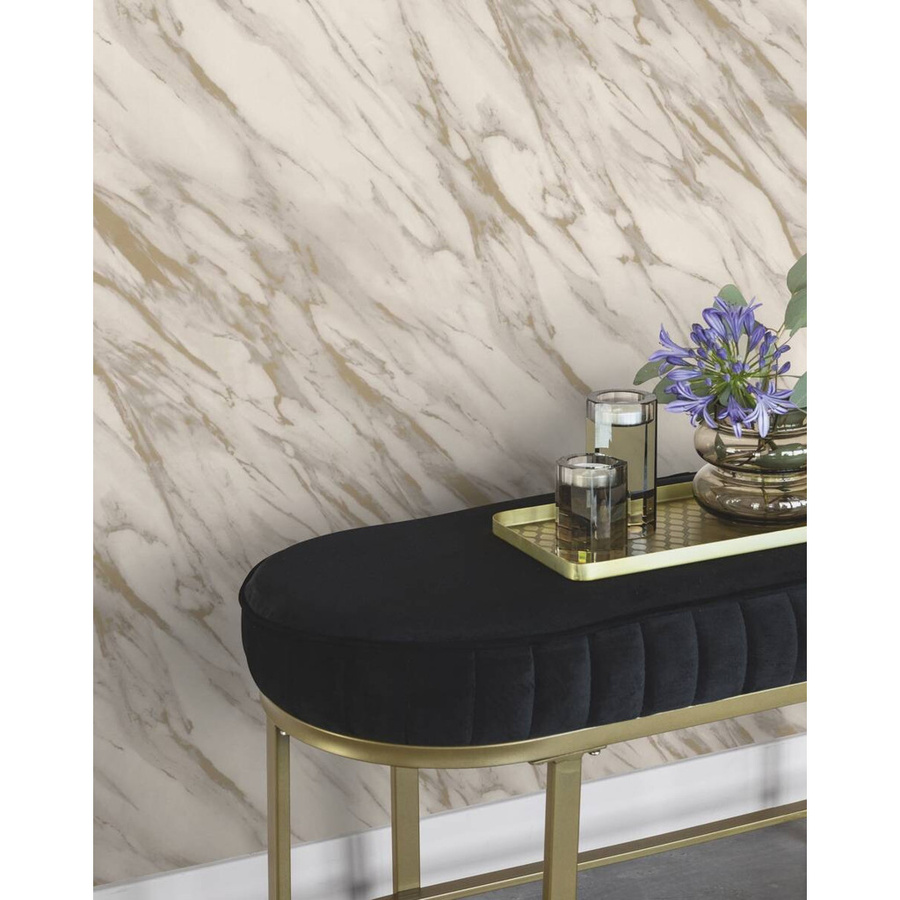Rasch Papiertapete in Marmoroptik beige gold B/L: 53 x 1005 cm - Bild 2