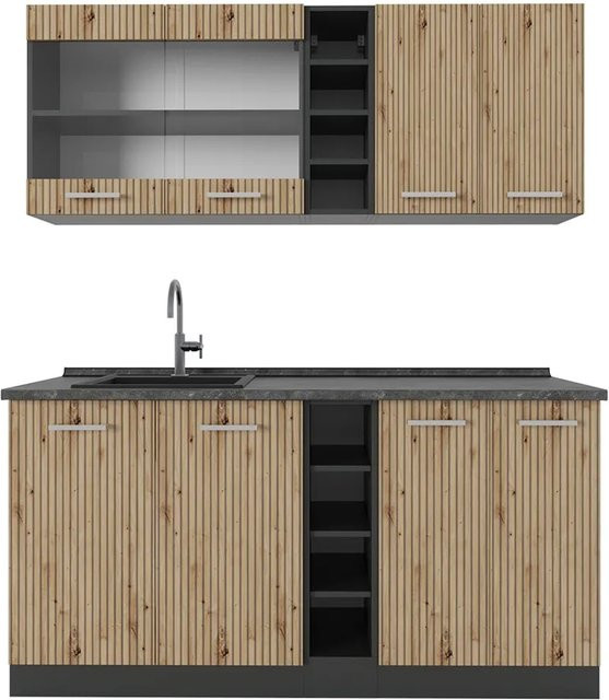 Vicco R-Line Singleküche Artisan Eiche Hell und Anthrazit, Breite: 160 cm - Bild 1