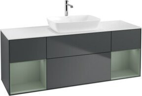 V&B Waschtischunterschrank Finion mit Wandbeleuchtung, Eiche lackiert, Grau, Breite: 160 cm, Tiefe: 50,1 cm, Höhe: 50,1 cm - Bild 1