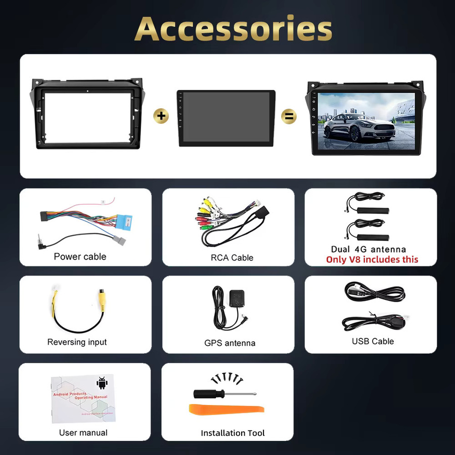 Podofo 9-Zoll Android Autoradio für SUZUKI Alto 2009 mit 8-Kern Prozessor, 8+128G Speicher, 4G, WLAN, GPS, CarPlay und Android Auto, Schwarz - Bild 4
