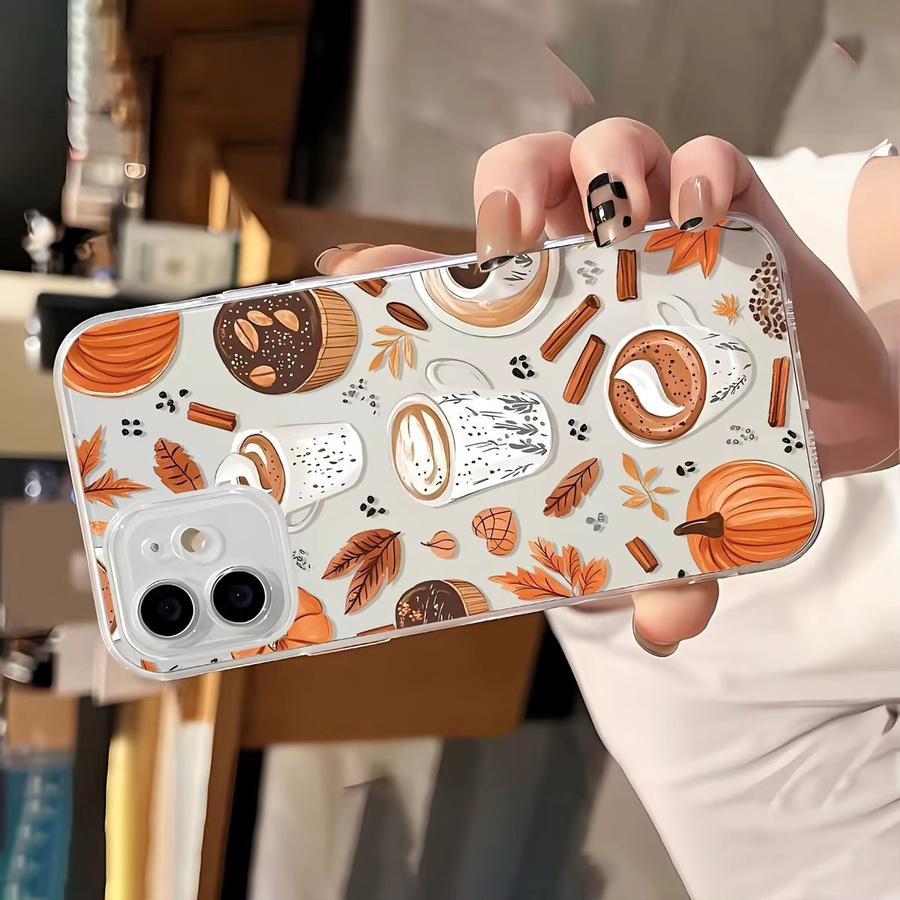 Transparente TPU-Handyhülle mit Kaffee-Ahornblatt-Kürbis-Muster für Apple iPhone 17 16 15 14 13 12 11 Pro Max Plus Mini und XS XR X - Bild 4