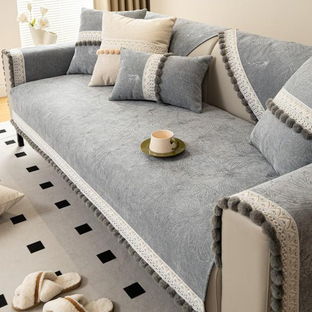 Super Six Chenille Sofabezug mit Plüschkugel in Creme, Universal Kissenbezug für dein Wohnzimmer, B/H: 70 x 70 cm - Bild 1