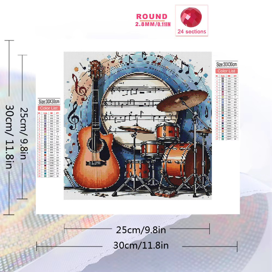 EverShine Diamantmalerei Set Musikinstrumente mit Gitarre und Schlagzeug als DIY Strass-Mosaik für Erwachsene in Multicolour - Bild 2