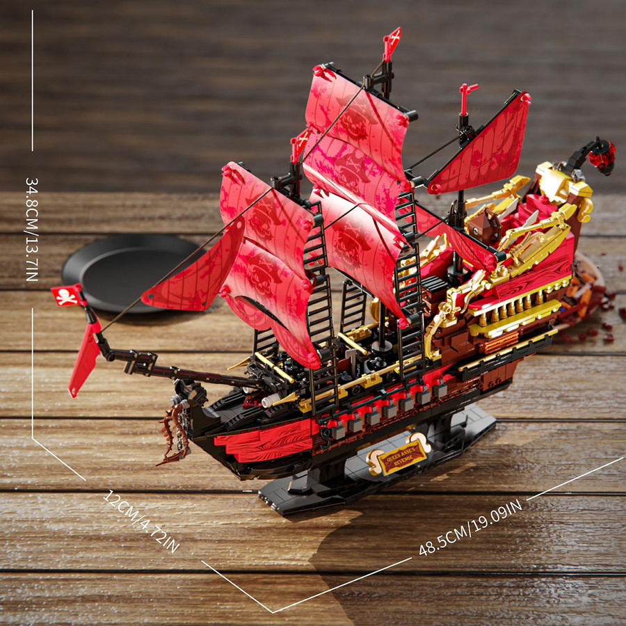 YCOLE Piratenschiff Bausteine Rotes Zusammensteckpuzzle 1898 Teile - Bild 2