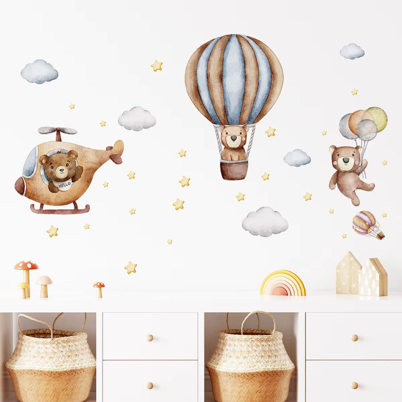 BRUP Wandtattoos für Kinder mit niedlichem Flugzeug, Ballon und Bär in mehrfarbigem Design zur Dekoration von - Bild 2