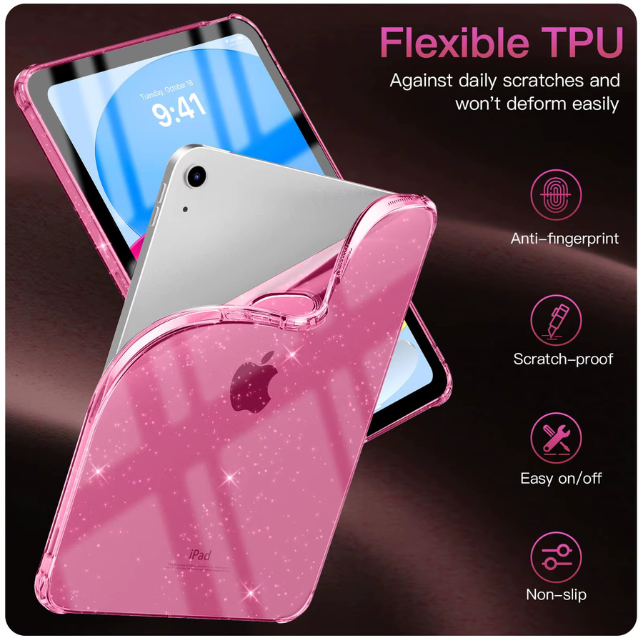 Zair Silikonhülle mit Glitzer-Effekt und Airbagschutz für iPad Air, Mini und Pro in Schwarz mit Glitzer oder Pink - Bild 2