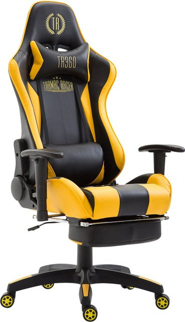 TPFLiving Gaming Bürostuhl Boack aus Kunstleder mit Fußablage und Armlehnen, Schwarz/Gelb, B/T/H: 67 x 58 x 136 cm - Bild 1