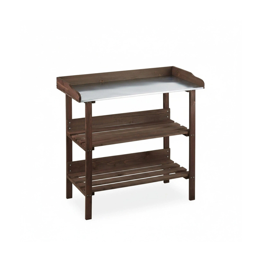 Relaxdays Pflanztisch aus Holz und Metall in Dunkelbraun mit 3 Ebenen, B: 92 cm, T: 42 cm, H: 86 cm - Bild 2