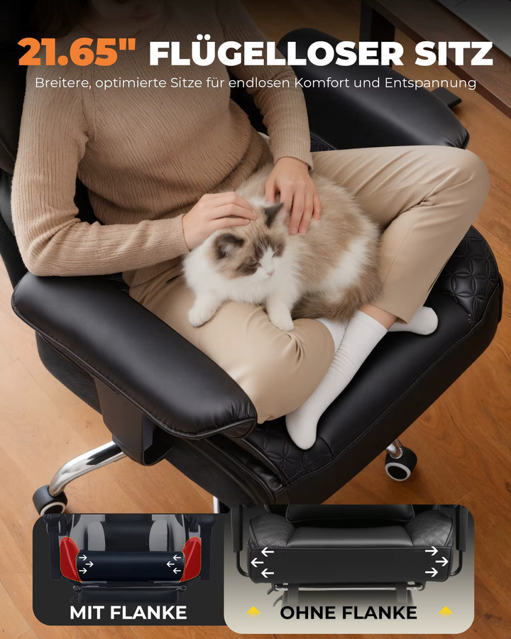 COMHOMA Ergonomischer Gaming Stuhl in Schwarz mit verstellbarer Lendenstütze, Fußstütze und Kopfstütze, Hybrid-Design als hoher Chefsessel für Home Office und Gaming, belastbar bis 180 kg - Bild 3