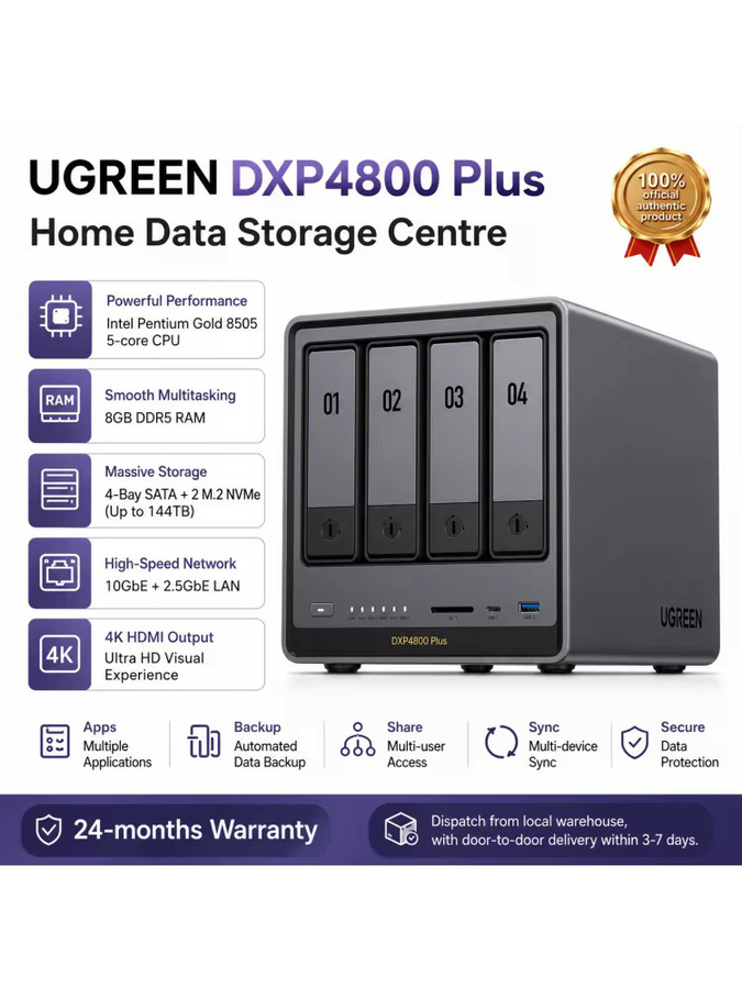 UGREEN DXP4800 Plus NAS-Speicherserver mit 8GB RAM, 4-Bay Intel N100 Prozessor, Dual 2.5GbE und M.2 NVMe SSD Cache für dein Cloud-Backup zu Hause und im Büro - Bild 4