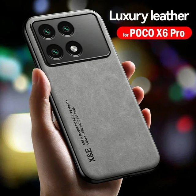 Poco X6 Pro Magnetische Leder Hülle in Blau mit Auto Halterung und Stoßfestem Schutz - Bild 1