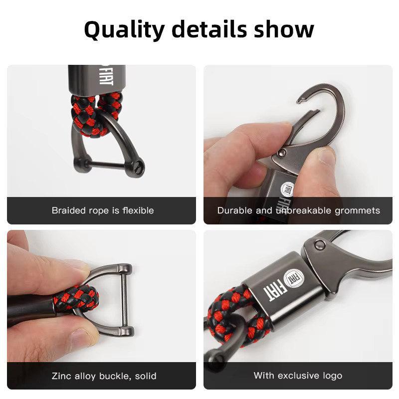 FIAT Schlüsselanhänger, Leder, gewebtes Seil, Metall, Unisex - Bild 4
