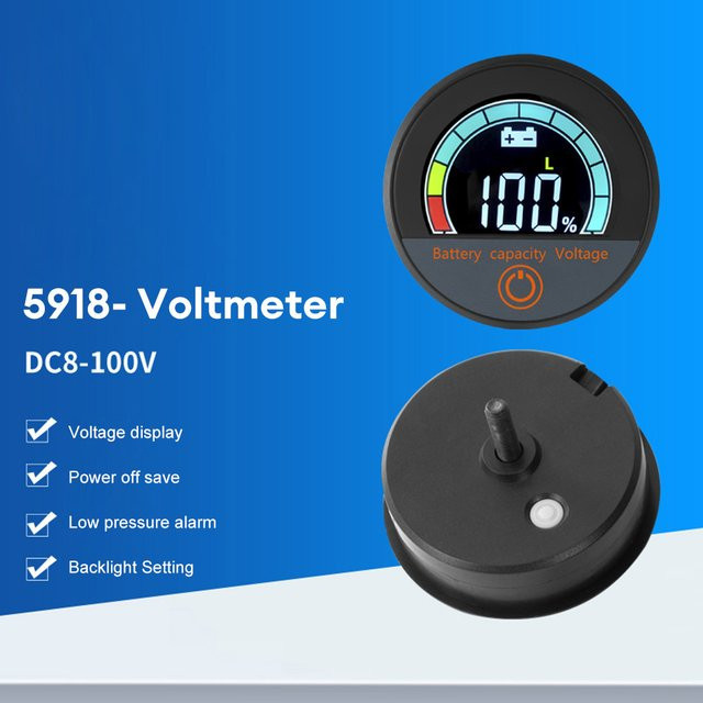 Gaqqee Digitales eingebettetes Voltmeter DC 8–100 V, Wasserdichter Batteriekapazitätsmonitor und Kfz-Voltmeter-Tester in Schwarz - Bild 1