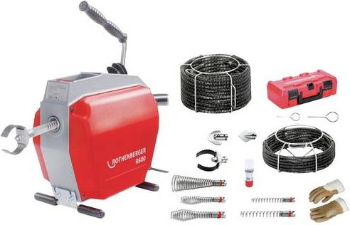 Rothenberger Rohrreinigungsmaschine R600 in Rot mit Spiralen- und Werkzeugset 16-22 mm - Bild 1