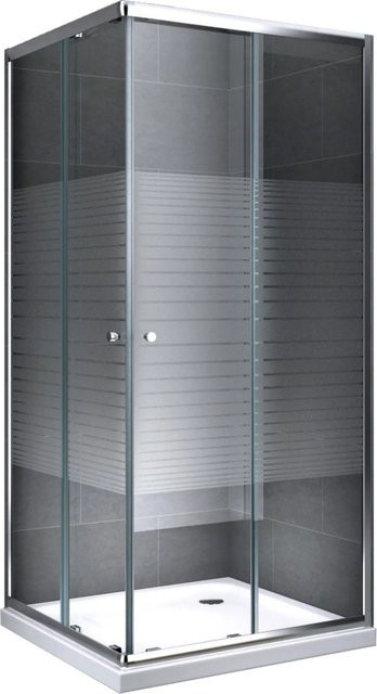 Dein Bau Projekt Eckdusche Duschkabine mit Schiebetür und gestreiftem Glas, B/T/H: 90 x 90 x 190 cm - Bild 1