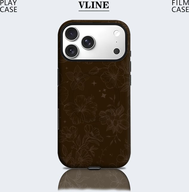 Potdemiel Handyhülle mit Blumenmuster in Braun für iPhone 17 16 15 14 13 Pro Max Plus mit Magnetfunktion und robustem Doppelschicht-Schutz - Bild 1