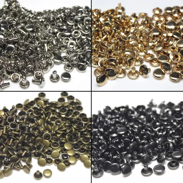 CLOXY 100 Sets Runde Doppel Kappe Nieten aus Metall in Gold für DIY Leder Handwerk und Dekoration, Durchmesser: 6 mm und 8 mm - Bild 1