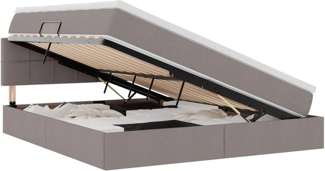 vidaXL Bett mit Stauraum und LED-Beleuchtung inklusive Matratze, Farbe Taupe/Grau, Stoff und Metall, B/T: 160 x 200 cm - Bild 1