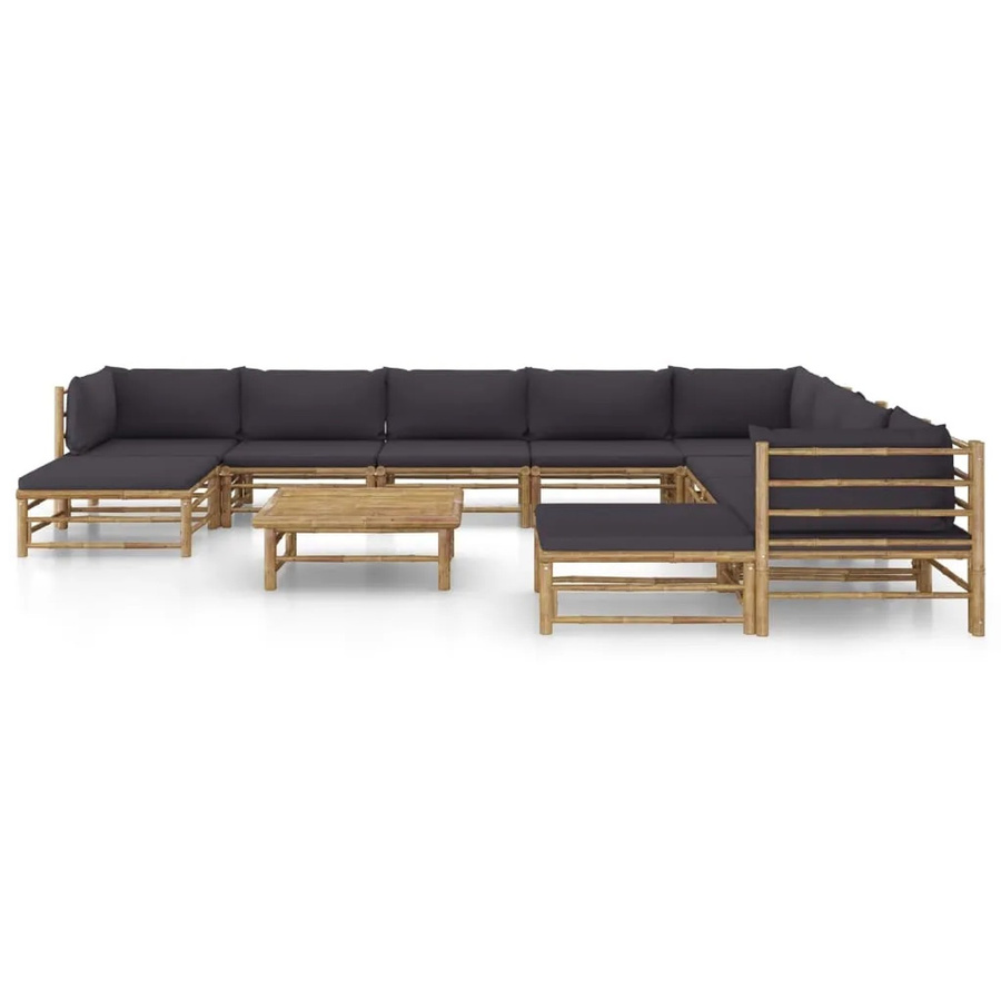 vidaXL 11-tlg Garten-Lounge-Set aus Bambus mit grauen Polstern in U-Form - Bild 2