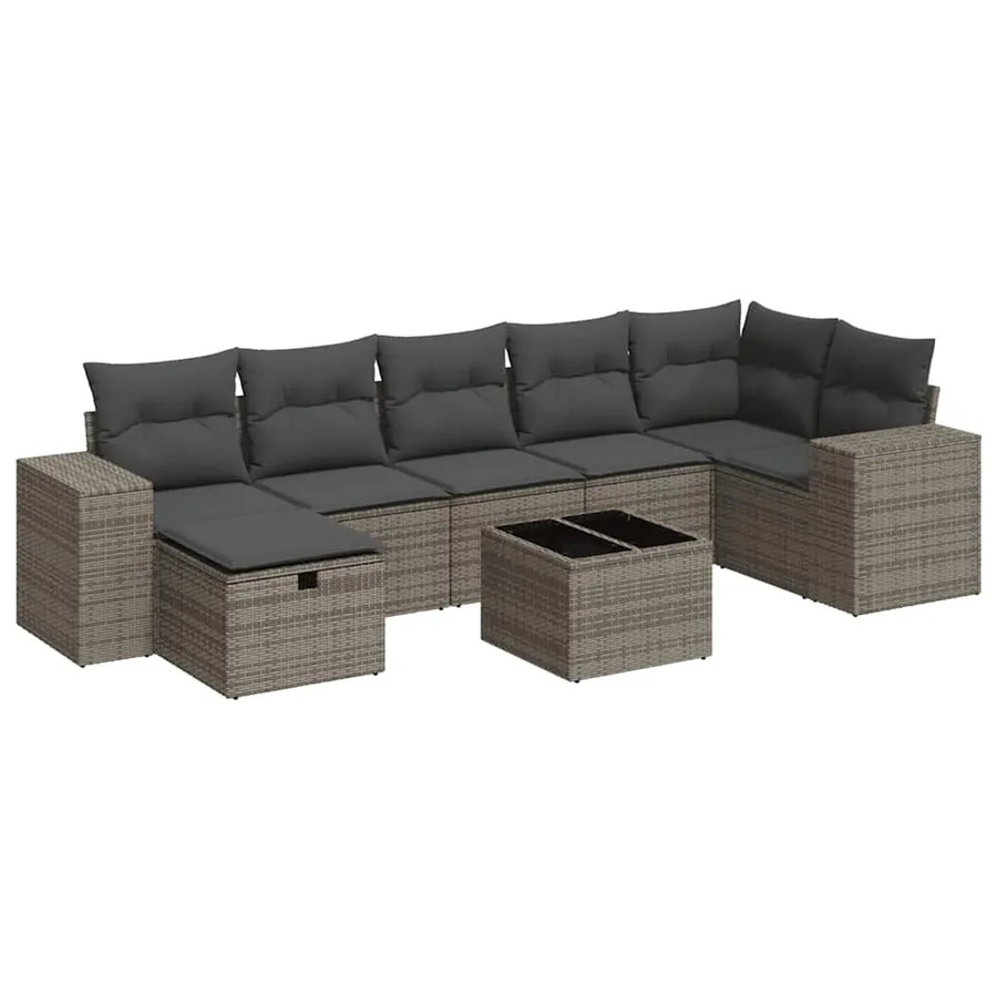 vidaXL 8-tlg Garten-Sofagarnitur in L-Form aus Poly Rattan mit Kissen in Grau - Bild 2