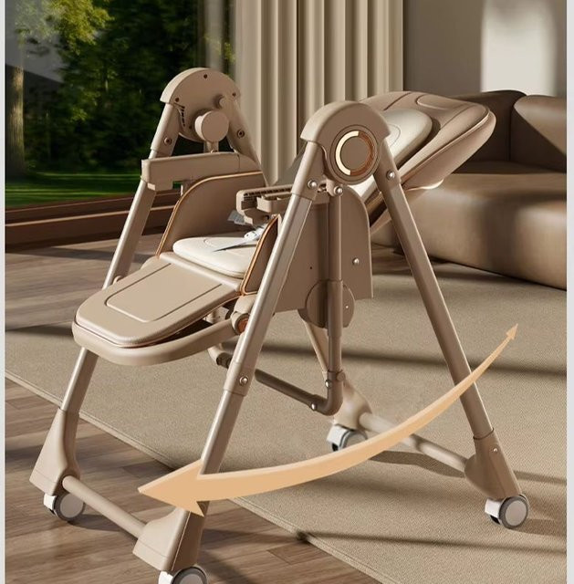 Magic ZC 2-in-1 Babyhochstuhl mit Schaukelmodus und verstellbarem Doppeltablett in Beige, faltbar und stabil - Bild 1