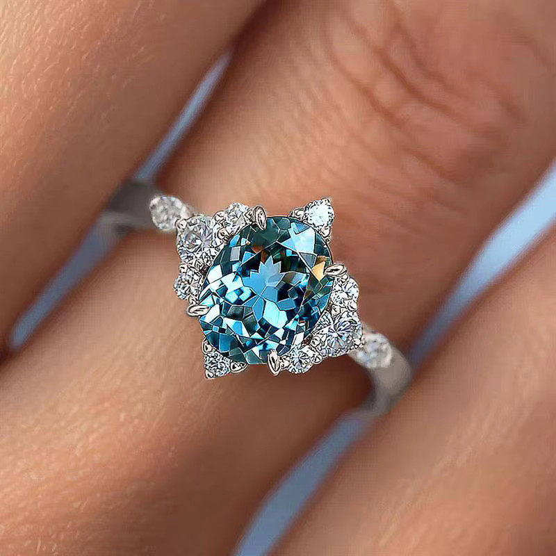 Huitan Damenring, Gold, hellblauer Zirkonia, Hochzeit, Verlobung - Bild 2