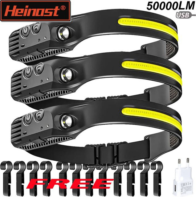 Heinast COB LED Sensor Scheinwerfer mit Bewegungsmelder, wiederaufladbare Taschenlampe für Camping und Angeln, Schwarz - Bild 1