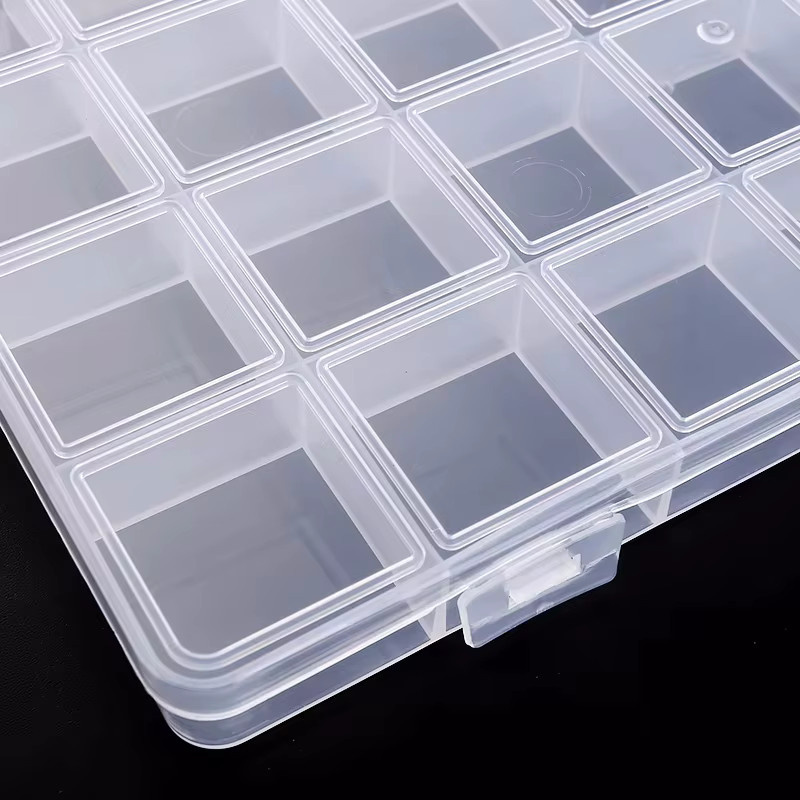 QIAO Schmuck-Aufbewahrungsbox aus Kunststoff mit 28 Gittern, transparenter Perlen-Organizer für Accessoires und Kleinteile, B: 22,3 cm, T: 13,2 cm - Bild 2