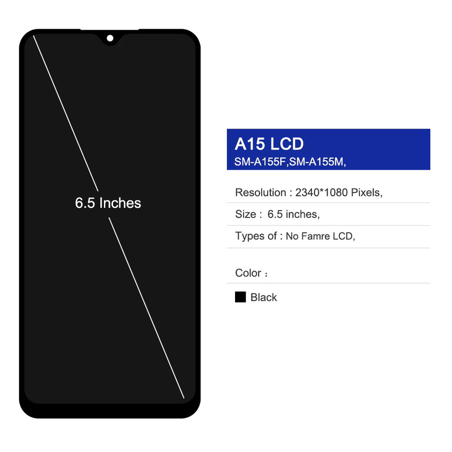 Samsung Galaxy A15 Ersatzdisplay mit Rahmen: 6,5 Zoll TFT OLED Touchscreen Digitizer in Schwarz für Modell A155F - Bild 2