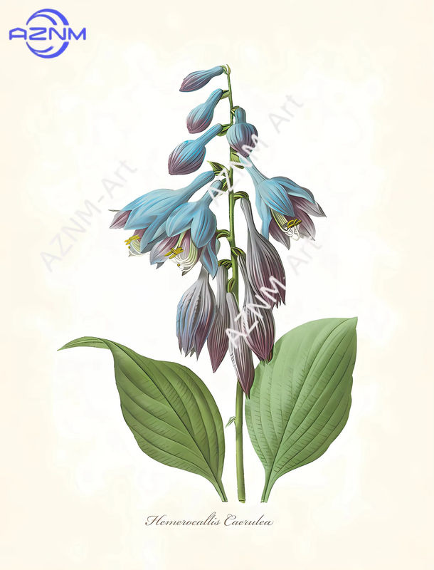 Potdemiel Leinwandgemälde mit botanischen blauen Blumen und grünen Blättern im Vintage-Stil, rahmenloses Wandbild für deine Heimdekoration - Bild 2