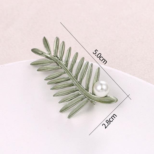 YIRAN Jewelry Brosche, Pflanzenblatt, Perle, grau, Damen - Bild 1