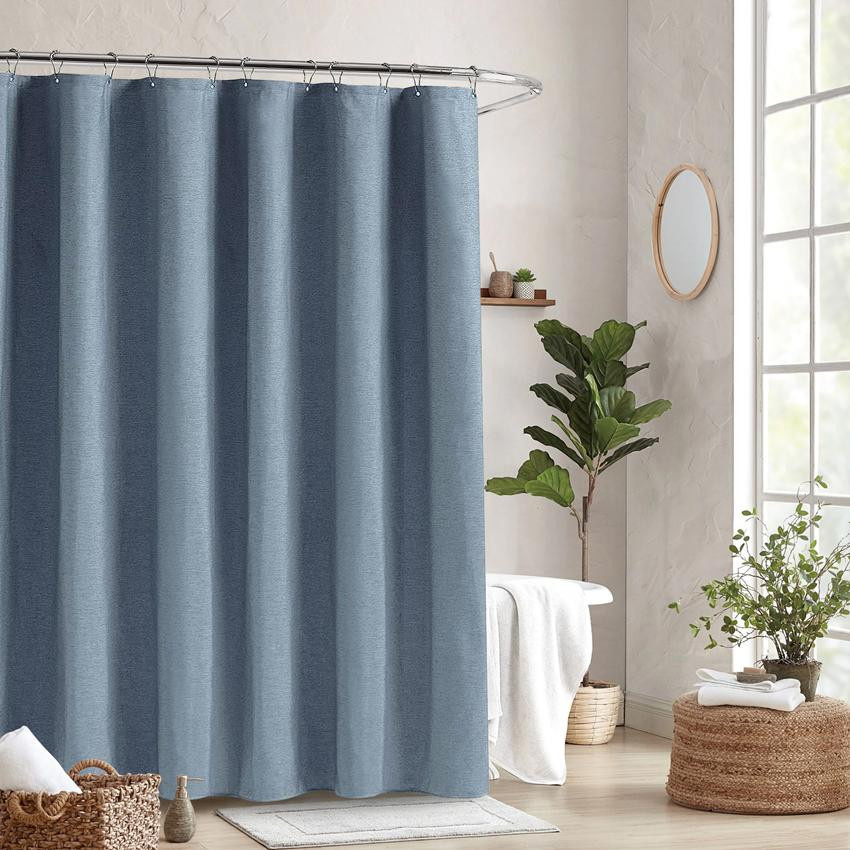 Wasserdichter Duschvorhang aus Leinen von WHQ Home Decoration in Grau mit silbernen Metallhaken, B: 200 cm, H: 220 cm - Bild 2