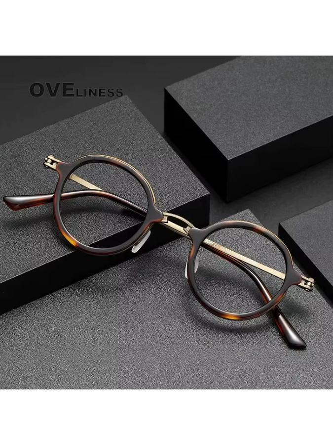 MiaTimi Korrektionsbrille, Acetat, Titan, Rund, Vollrand, Unisex - Bild 5