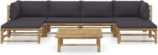 vidaXL 7-tlg Garten-Lounge-Set Modell 3 aus Bambus mit anthrazitfarbenen Kissen in U-Form - Bild 1