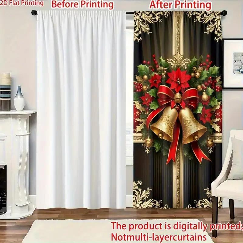 Tonnika Chen Vorhang mit Weihnachtsglocken-Print für Wohnzimmer und Schlafzimmer, Multicolor, B: 100 cm, H: 70 cm - Bild 2