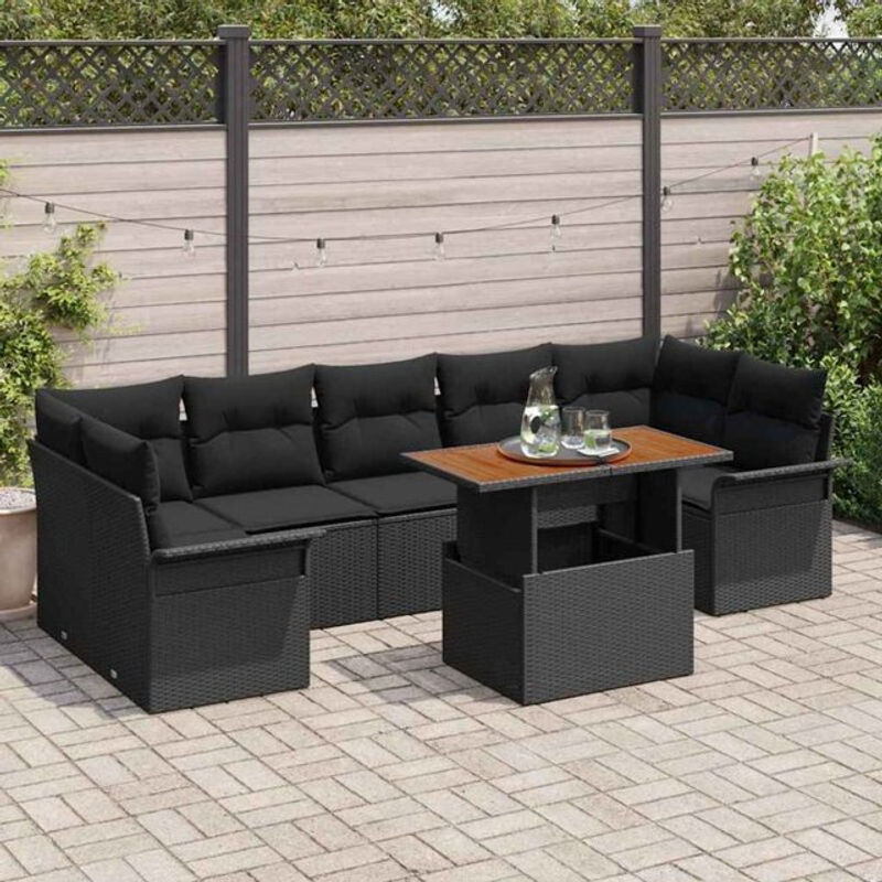Vidaxl Garten-Sofa-Set aus Poly-Rattan mit Speicherfunktion, 8-teilig, Schwarz - Bild 1