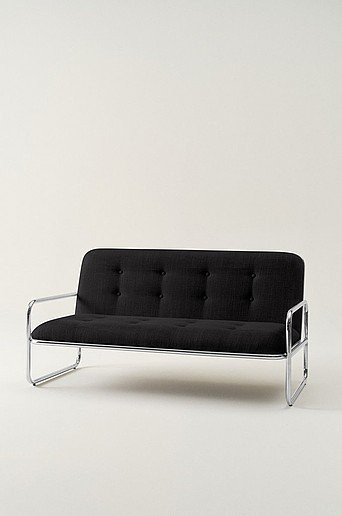 ALMELO 2-Sitzer-Sofa Jotex in Schwarz mit Stoffbezug und Metallgestell im Retro-Design, B/T/H: 140 x 79 x 73 cm - Bild 1